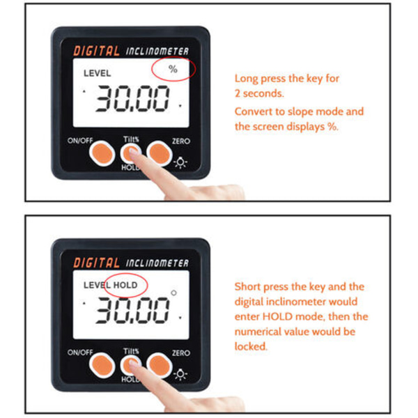 Digitalt display Tilt-boks Nivå 0-360° Inklinometer Aluminiumlegering skall (enkelt side med magnet) uten batteri
