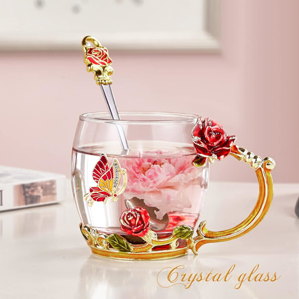 Glas Kaffekopper Emaille Krus Bedste Fødselsdagsgave til Mor Kvinder Sort Tekop med Ske Julegave Kvinder Gave til Hendes Mor Valentinsdag 11,3 oz