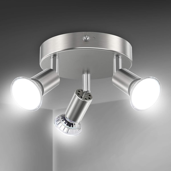 LED-taklampe svingbar, 3-veis rund plate LED-taklampe, pære ikke inkludert) Kjøkken, stue LED-taklampe - matt nikkel