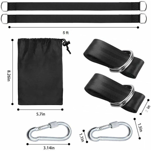 Humac rem, 2x150cm upphängd pendelrem med 2 D-krok karbinhakar och 2 skyddskuddar och 2 karbinhakar för hängmatta trädgård eller hängande säte