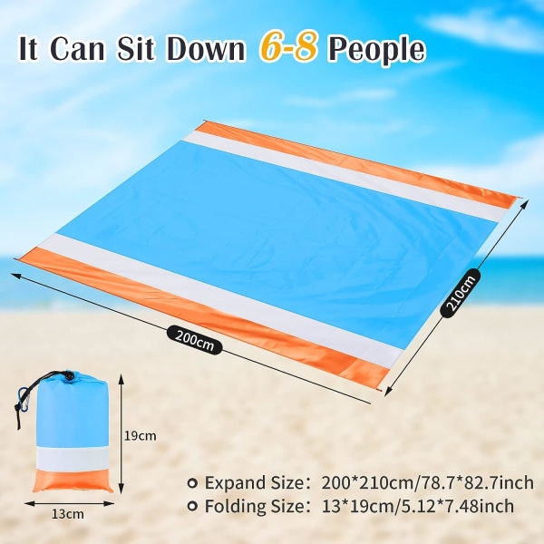 Blå + oransje - Strandteppe Strandmatte, 210 x 200 Sandbestandig