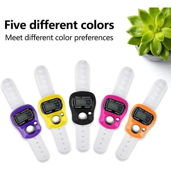 5-pack finger räknare, finger meter klickare mini handräknare, 5-siffrig LCD-display för inventering, sport, marknadsföring, golf (slumpmässig färg)