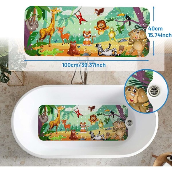 Baby skridsikker bademåtte, 100x40cm Anti-skrid Bade Badeværelse Resistent Brusebadstæppe med 200 Singather Pour Enfants et Bébé, PVC udstyr uden