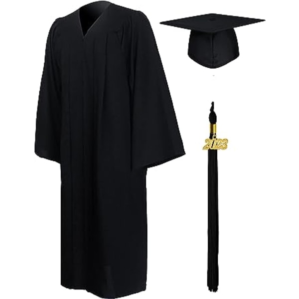 Black University Graduation Gown og Grad Hat for Adults 2023 Uni