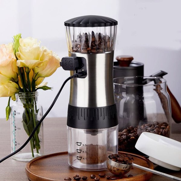 Keramisk kvarn i rostfritt stål och akryl, elektrisk kaffekvarn, bärbar kaffebönsmalare, specialiserad för espressokaffe, droppkaffe