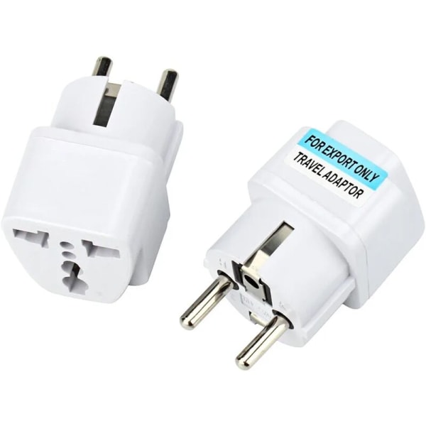 2x Universal Mains Adapter US/UK/China to Europe (EU) / France (FR) Plug with Earth Standards CE RoHS 16A White Compatible with Clarisonic mia2, Phi