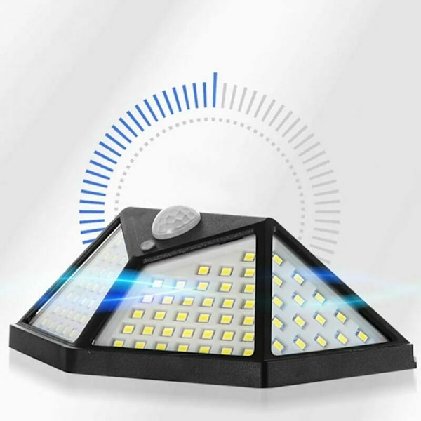 2 stycken 100 LED solcellslampor, solpanel utrustad med mänskligt solljus, superljus solcellsladdning, energibesparande 3 lägen Vattentät belysning Människosensor för trädgård