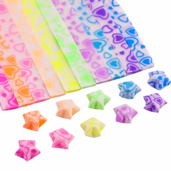 420 ark glödande origami stjärnpapper dubbelsidigt 10-färgs dekorativa pappersremsor, glöd-i-mörkret stjärnvikt papper