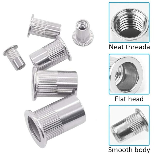 190 stk flate hoder med gjengede nagler, flate hoder aluminium nagler mutter, blind innlegg mutter, med oppbevaringsboks, for tremøbler, M3/M4/M5/M6/M8/M10，HANBING
