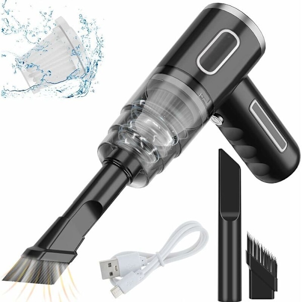 Mini trådløs bilstøvsuger, bærbar, oppladbar via USB, 2,90000 PA, 28W, 36V, børste, flatt munnstykke, filterelement2, for skrivebord (svart