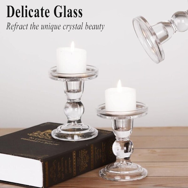4 stk. glasslysestaker, (8 8,5 14 cm) Lysestake med rund base, stabil holder for koniske lys, moderne borddekorasjon for hjemmefest We