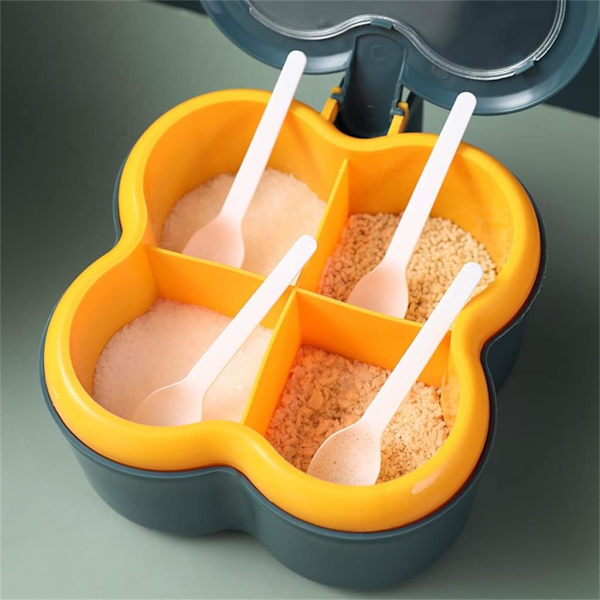 Blå Multi-Grid Kryddbox Med Förvaringsstartkruka Kryddad Skedsbehållare Salt Shaker Saltlösning Kryddbehållare