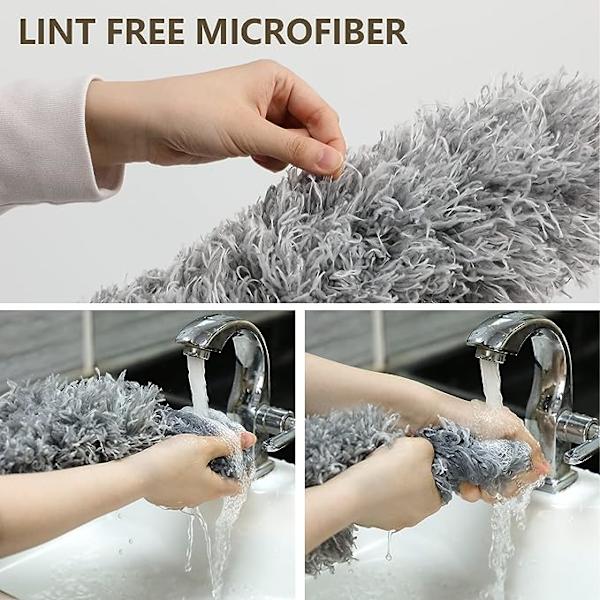 Hopfällbar dammvippa (2,5 m grå), hopfällbar dammvippa i rostfritt stål med mikrofiberdammvippa med reptåligt lock, perfekt för rengöring av spindelnät,