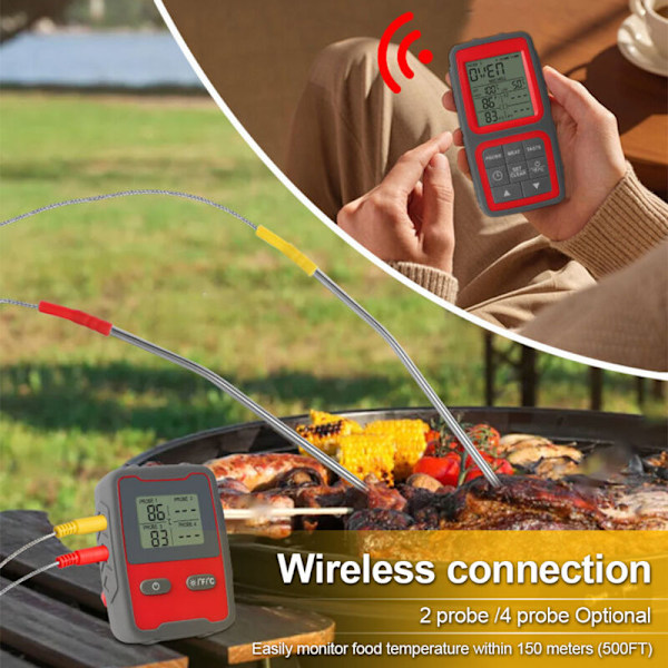 Trådlös digital intelligent köttermometer med två direktavläsande magnetiska mattemperaturmätare, processkontroll via applikation med synkronisering