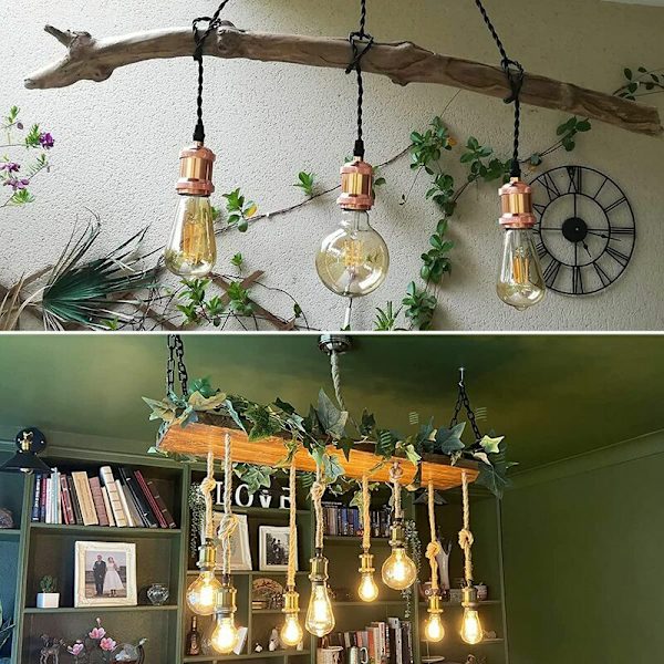 LED-belysning 10 m elektrisk vajer, 2-ledare vintage vajerbelysningskabel linne kopparbelagd tråd retro flätad industriell vajer för DIY-hänge La