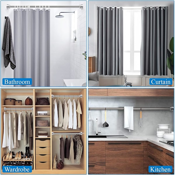 Utvidbar stang, 55-85cm, rustfritt stål teleskopstang, gardinstang, dusjstang, klesstang gardinstang, garderobe spennstang, ingen boring