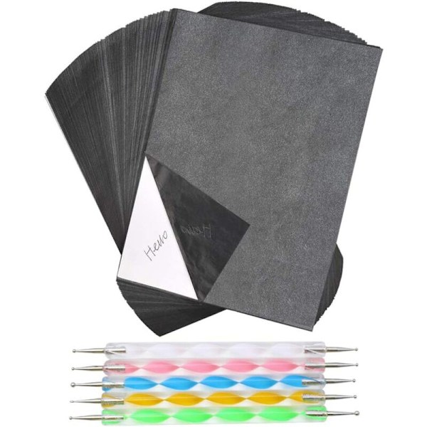 100 ark karbonpapper, A4 grafitpapper överföringspapper, karbonpapper ritpapper och kopieringspapper med präglingspennor, för trä, papper, canvas och