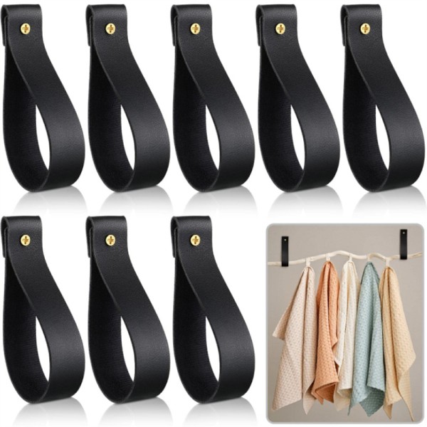 8 stk. Sorte 2,5*11cm Lær Møbelhåndtak - Skap Håndtak, Dørhåndtak for Kjøkken, Bad, Skap, Kommode, Tre
