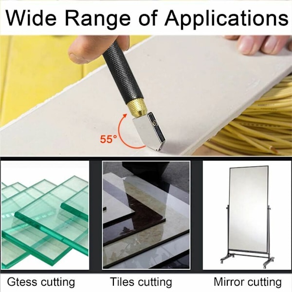 Profesjonell glasskutter, glasskjæreverktøy, blyantstil, glasskutt 2 til 20 mm tykt for glass/fliser/speil/mosaikk, sett med 5 deler