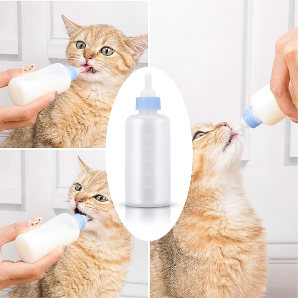 Foderflaskesæt til kæledyr, mælkefoderflaske til hunde, katte og hvalpe, med udskiftelige silikonepatte og rengøringsbørster, 50 ml kæledyrsflaskesæt, til killinger, hvalpe og små dyr