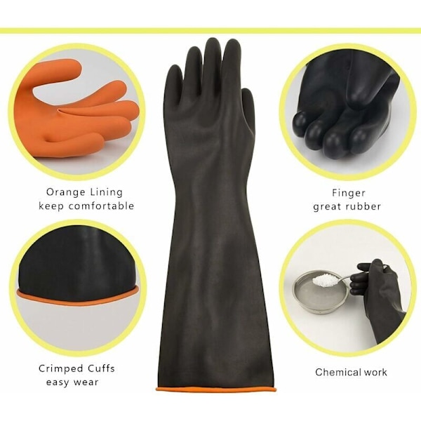 1 par latexhandskar resistenta mot kemikalier långa -ups inom industriell säkerhet gummiskyddshandskar, resistenta svarta handskar