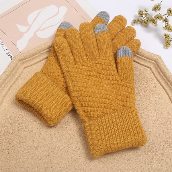 Dame Vinterhandsker Touch Screen Termisk Fleece Fleece Foret Knittede Handsker, Touch Screen Elastiske Manchetter Sms Varme Handsker
