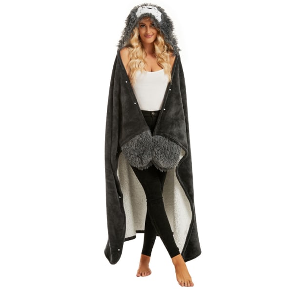 Bærbar hættetrøje tæppe til voksne Fluffy Super Soft Furry Faux Fur, Plys varm og behagelig Sherpa Hoodie Cape Gaver til voksne og børn (grå do