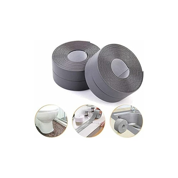 Anti-Mögel/Vattentät Självhäftande Tätning, PE tätningstejp för badrum/kök/toalett/grå vägg (2-pack)