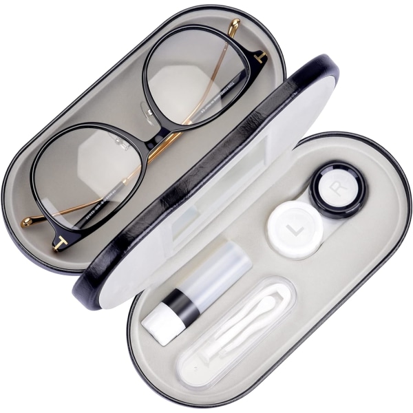 2-i-1 vändbart bärbart case och case, design med dubbla ändamål, inbyggd spegel (svart)