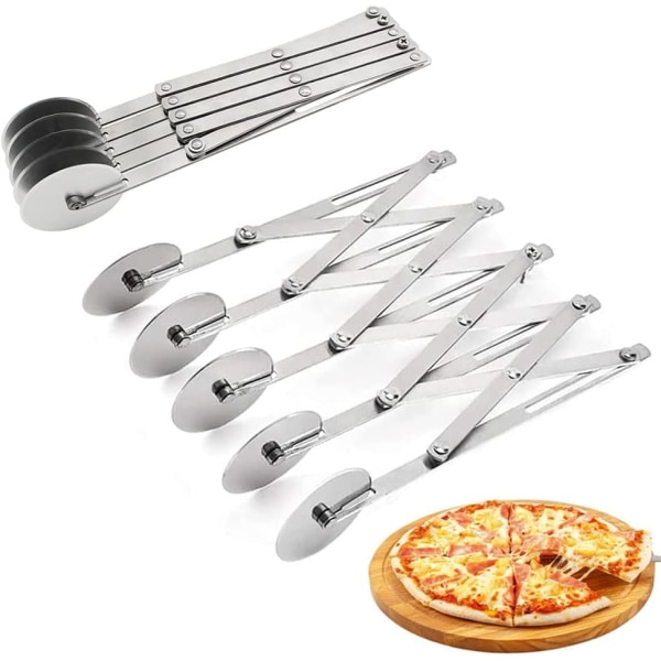 Silver - 5-hjuls pastaskärare, justerbar brödskärare, pizzaskärare, 5-hjuls pastaskärare, justerbar pizzaskärare, konditorivaror, 5 hjulsskärare med