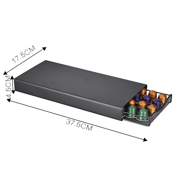 Kaffe Kapsel Skuffe - 40 Kapsel Pod Dispenser - Sort - Opbevaringsholder til Kaffe Maskine Pods