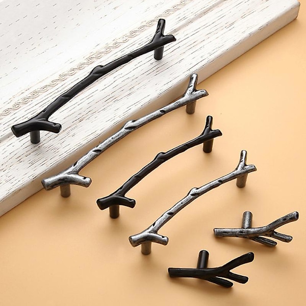 2 st dörrhandtag, dendritiskt möbelhandtag, T-bar handtag för trädgårdsdörr i trä (svart, dendritiskt) eller hålavstånd 96 mm