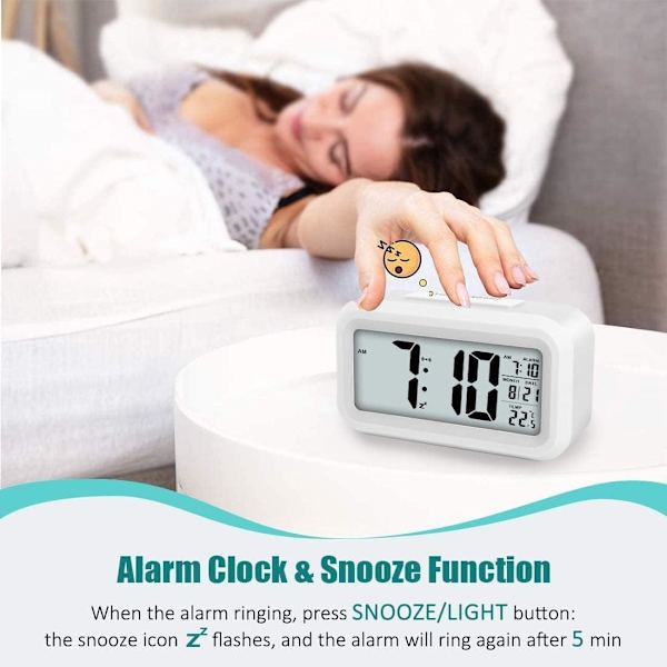 Digital väckarklocka, tyst batteridriven klocka för barn och vuxna med stor LED-display, temperatur, kalender, reseväckarklocka med nattlampa och snooze