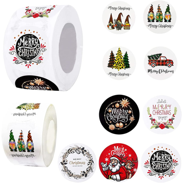 1000 stk. God Jul klistremerker, gullfarget glitterdesign 1,5\" og 1\" julemerker
