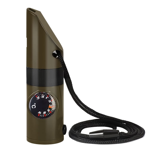 7 i 1 överlevnadsvisselpipa, camping överlevnadsverktyg nödvisselpipa kompass/termometer/LED ficklampa förstoringsglas med snöre säkerhetskit