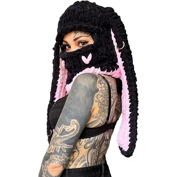 Strikkede kanin balaclava kaninører hæklet ansigts skimaske vinter varm sweater hue fluffy hættede tørklæde hat kvinder