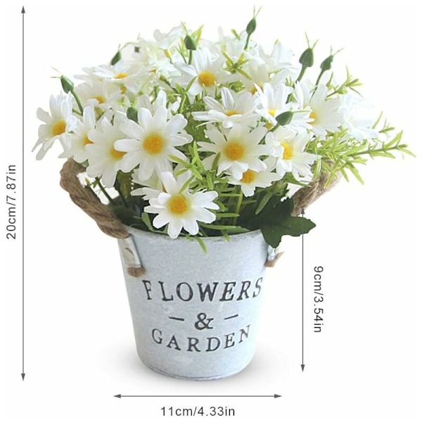 Konstgjorda blommor med kruka, konstgjord inomhusväxt med kruka, 1 st konstgjorda växter med metallkruka, plastblomma, med vintage metallhink, för bröllop