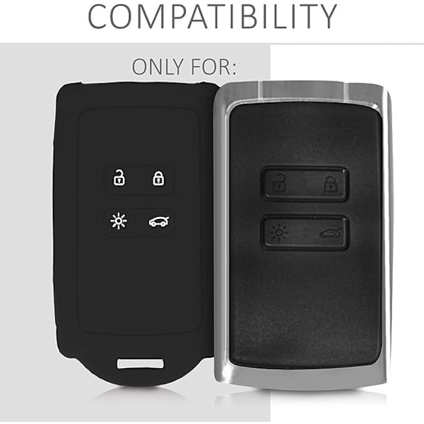 Nyckelskydd för bil - Svart för Renault, 4 knappar bilnyckel Smart Key (endast Keyless Entry) - Silikonfodral med öglor