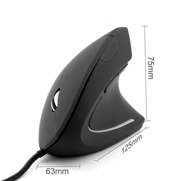 Trådløs ergonomisk mus, lodret mus med LED-belysning, 1200-3200 DPI, 6 knapper, til højrehåndede brugere, computermus til pc og bærbar computer - sort