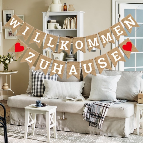 Willkommen Zuhause Tryk Bunting Familie Sammenkomst Fest Svalehale Banner Hjerte Tryk Garland Kraftpapir Duehale Form Flag Festartikler