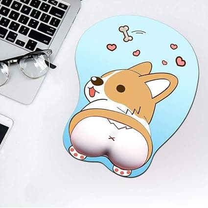3D musematte med håndleddsstøtte, myk silikon ergonomisk musematte, søt Corgi anime musematte