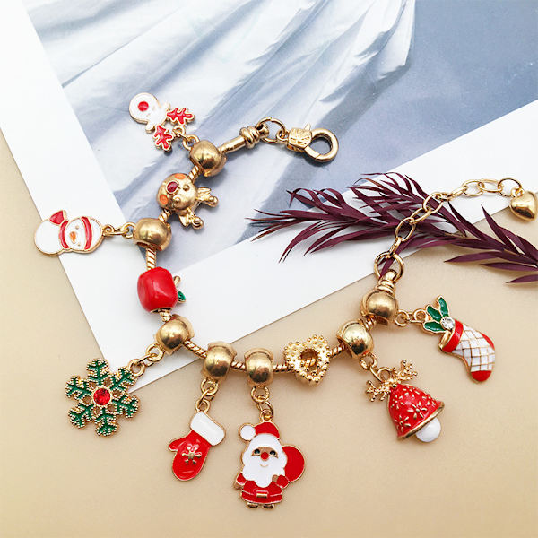 Julklapp Barn Armband Set Hantverk DIY Stora Hål Pärlade Strängar (Guld Äpple version)