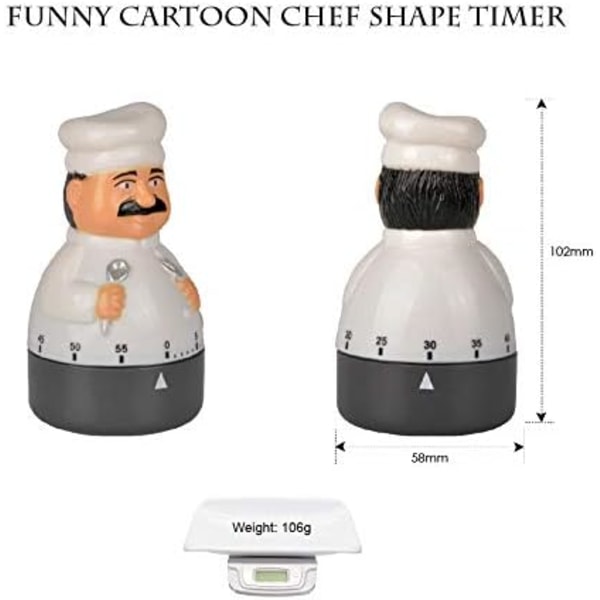 Chef Shape Køkken Timer Nedtælling Mekanisk Timer 60 minutters nedtællingsalarmur til børn og ældre, til bagning, madlavning og læring.