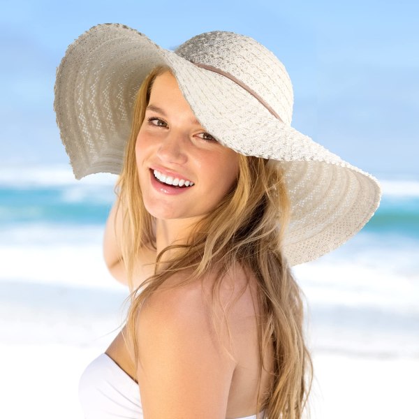 Solhattar för kvinnor, Floppy strandhattar för kvinnor hopfällbara, bredbrättad sommarhatt, packbar solstrand floppy hattar kvinnor beige