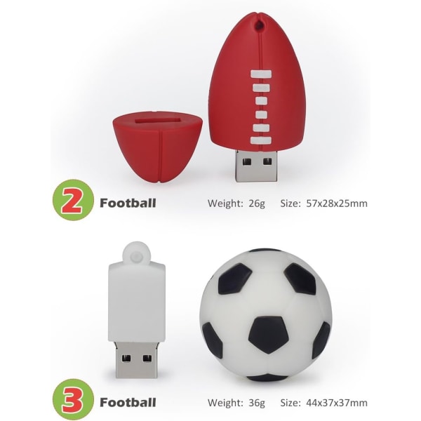 USB Flash Drive Fodbold Basketball Rugby, USB Flash Drive 2.0 Silikone Pendrive-8GB