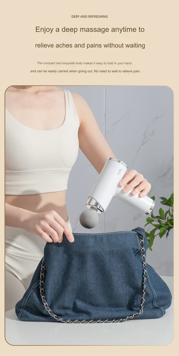 Mini massagepistol, bärbar, djupvävnadsslagmuskelmassager för idrottare,（elfenbensvit）