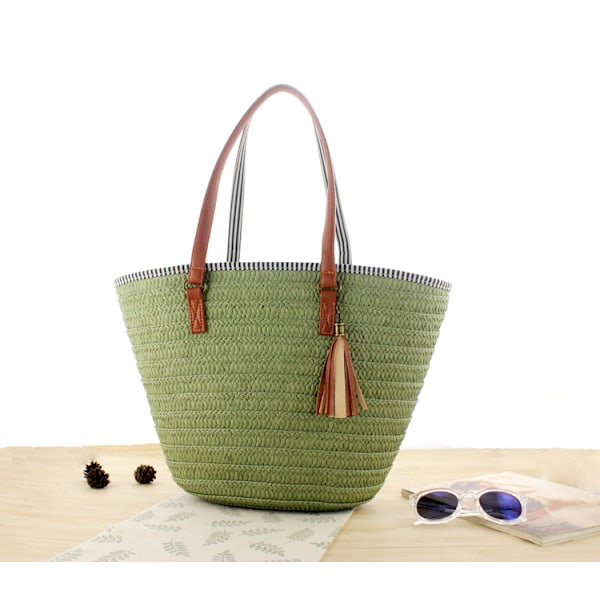 Halmveske Kvinners Sommerstrandveske Rattan Skulderveske Med Boho Stil Håndlaget For Reise, Date Og Ferie