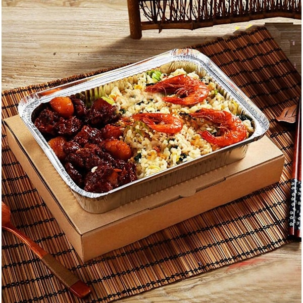 50 stk. aluminiumsformer med lokk - 26,5 x 19,2 x 6,5 cm - 2000 ml - Aluminiumsformer for grill til steking/frysing/oppbevaring, beholder
