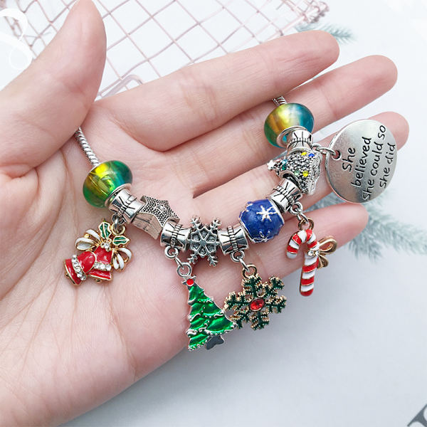 Julebørns armbåndssæt Håndlavet DIY store hulperler strenge (Gylden æble version)