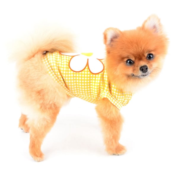 Lemmikin vaatteet Söpö kukka ruudullinen T-paita, Koiranpentu Kissa Pojat Tytöt Hihaton liivi Tankki Top Kesä Yorkie Chihuahua Puku, Keltainen, M